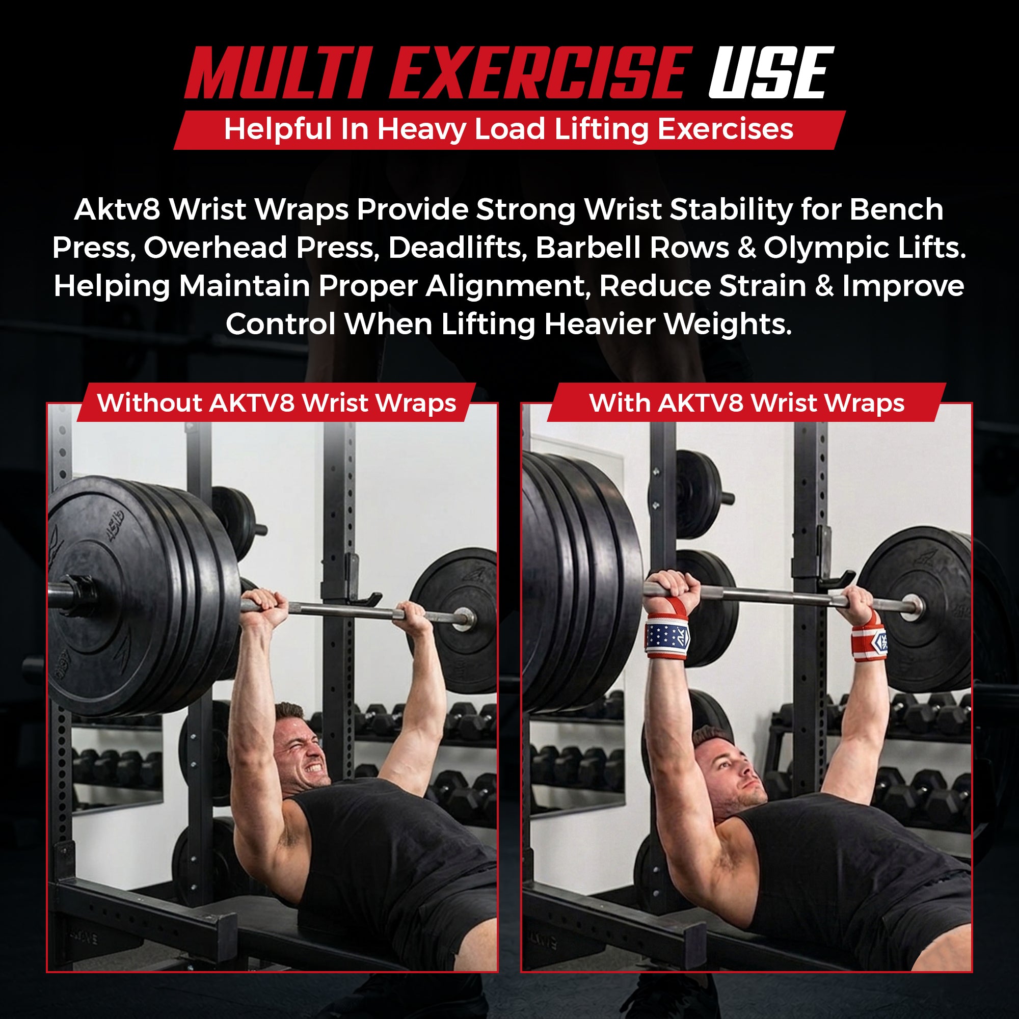 AKTV8 Premium American Edition Wrist Wraps – Heavy Duty Wrist Support