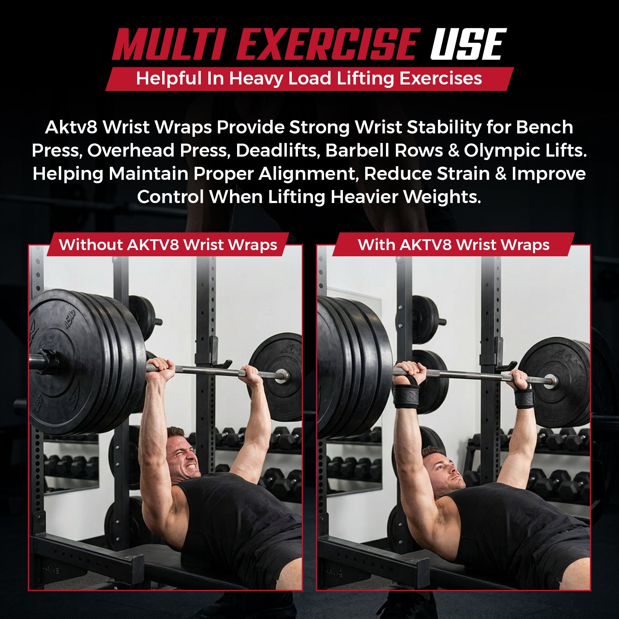 AKTV8 Premium Black Edition Wrist Wraps – Heavy Duty Wrist Support