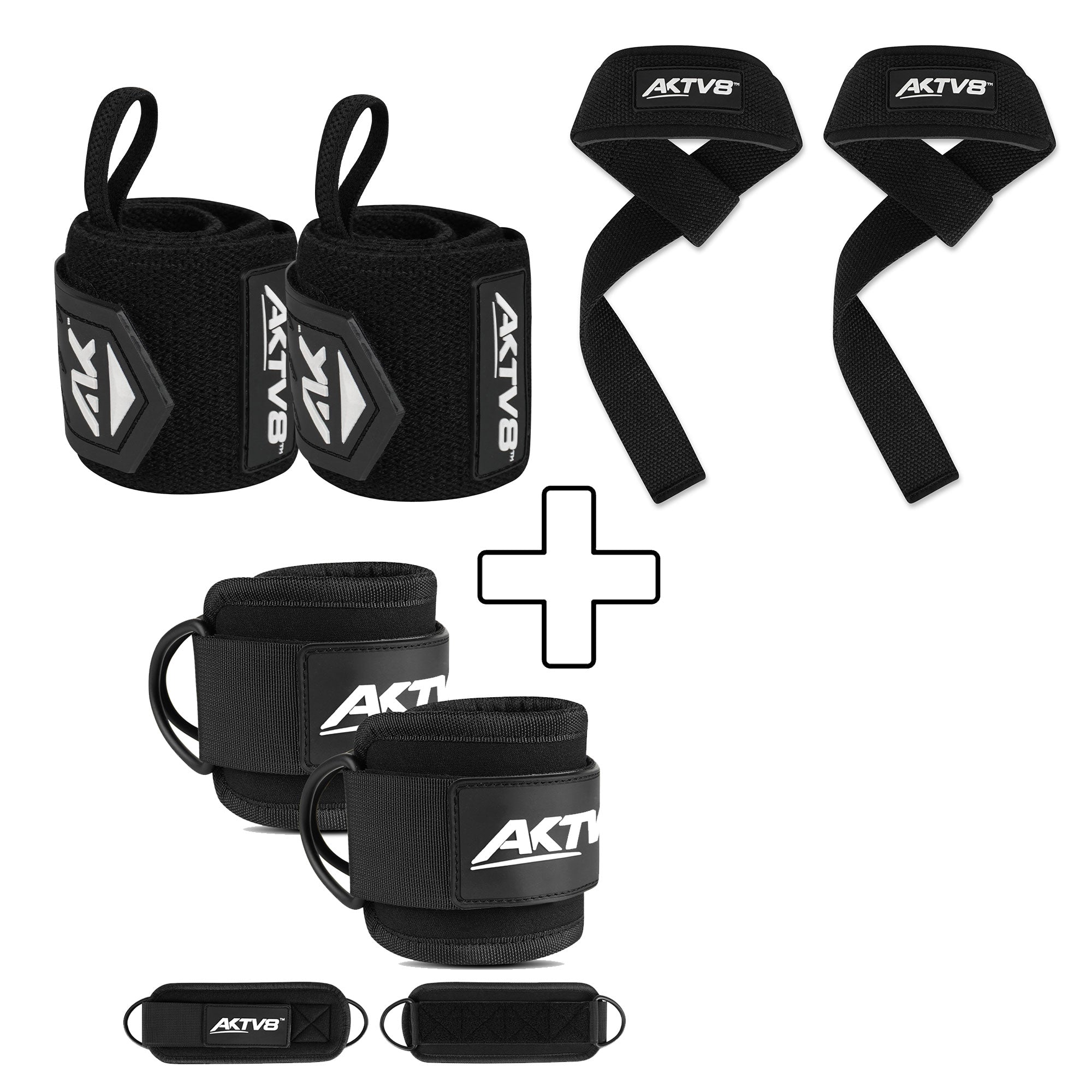 AKTV8 Black Edition PowerLift Combo – Wrist Wraps, Ankle Straps & Lifting Straps