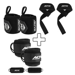 AKTV8 Black Edition PowerLift Combo – Wrist Wraps, Ankle Straps & Lifting Straps
