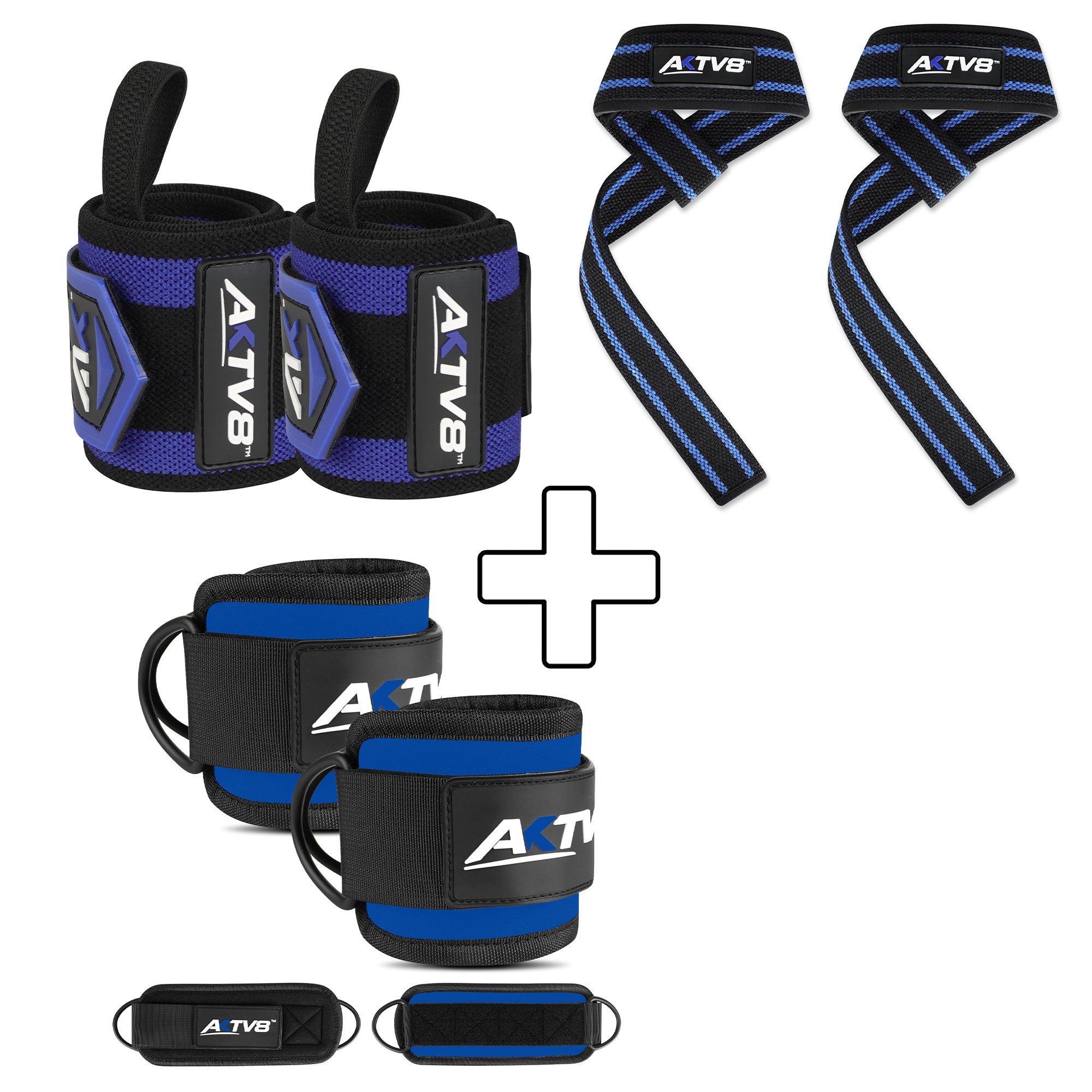 AKTV8 Blue Edition PowerLift Combo – Wrist Wraps, Ankle Straps & Lifting Straps