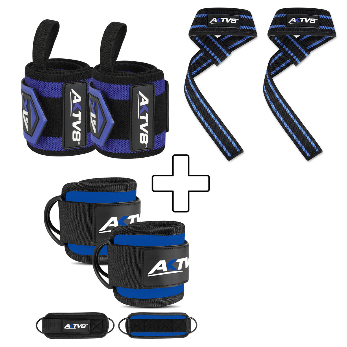 AKTV8 Blue Edition PowerLift Combo – Wrist Wraps, Ankle Straps & Lifting Straps