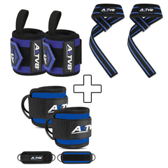AKTV8 Blue Edition PowerLift Combo – Wrist Wraps, Ankle Straps & Lifting Straps