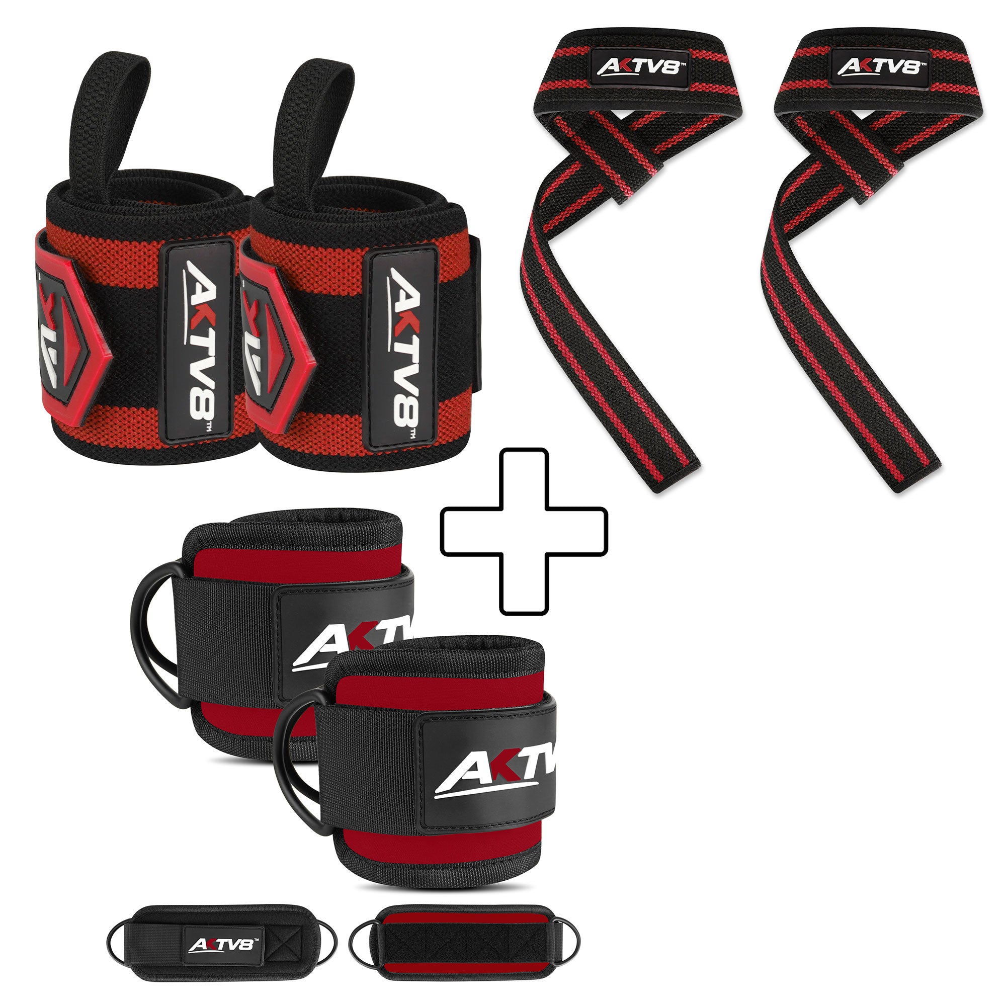 AKTV8 Crimson Power Bundle – Wrist Wraps, Ankle & Lifting Straps